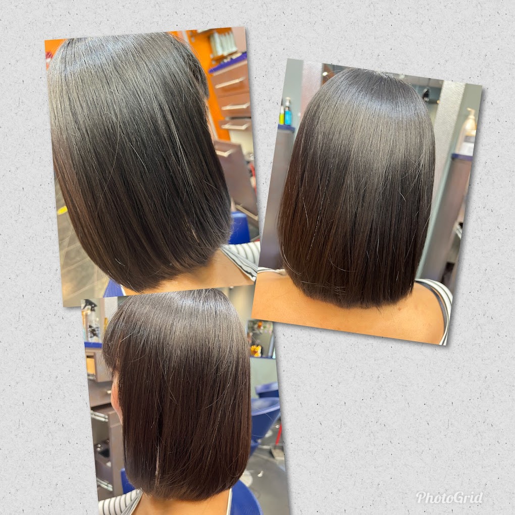 Glossy dark bob styled at the salon